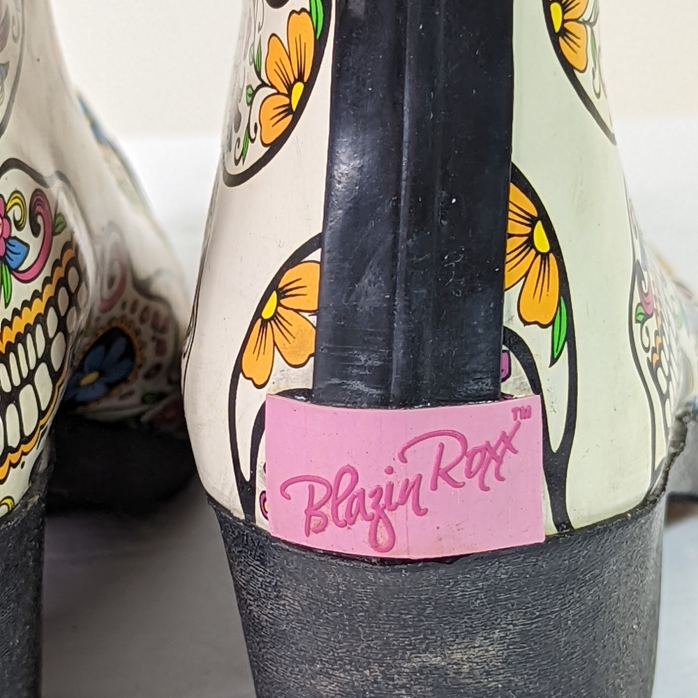 SOLD Rain Boots Sugar Skull Dia de Meurtos 6 Western Boot Style Cowgirl - Picture 12 of 15
